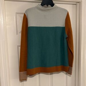 Elegant Women's Colorblock Turtleneck Sweater - Teal, Gray, and Brown